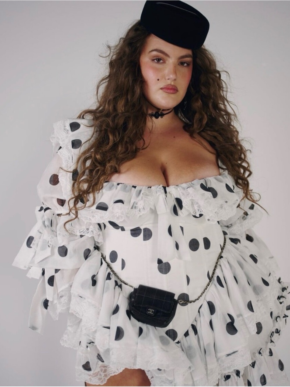 Selkie White Polka Dot Ruffle Tunic